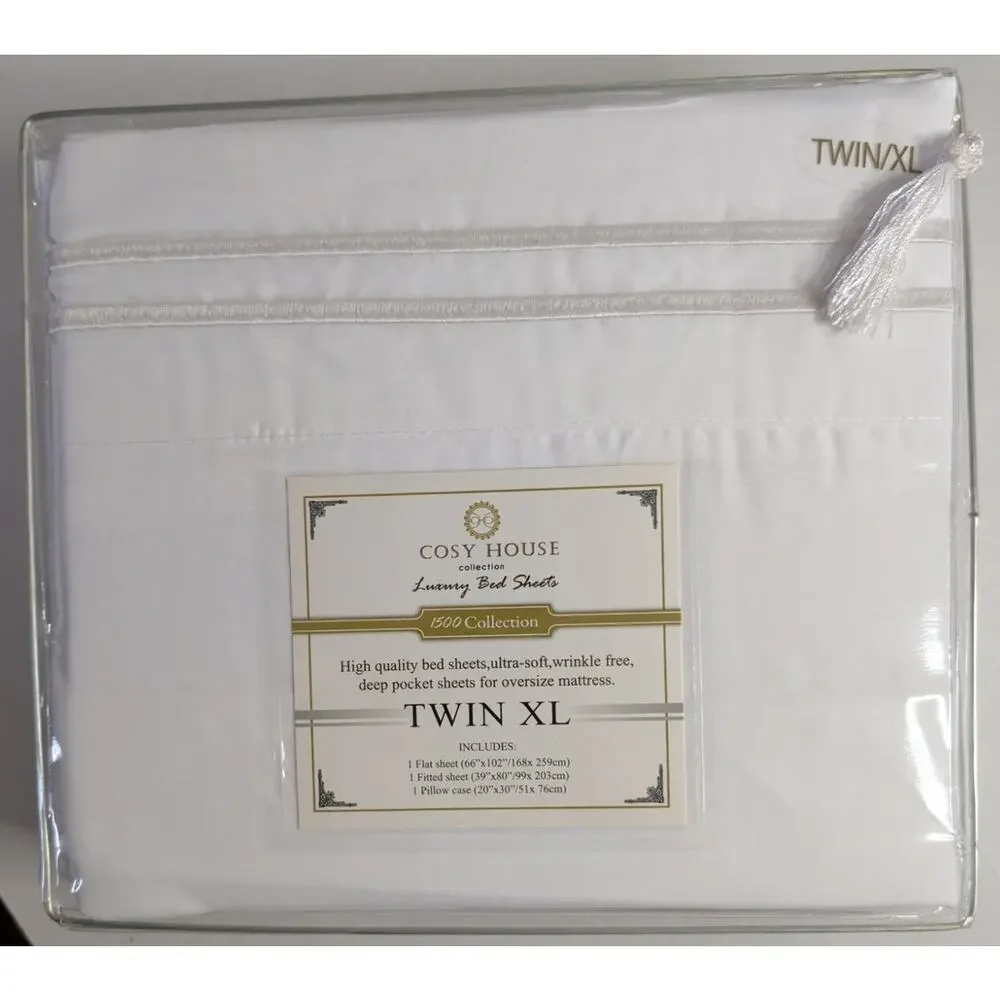 Cosy House 1500 Collection Bed Sheet Set Twin XL White 3 Piece Deep Pocket